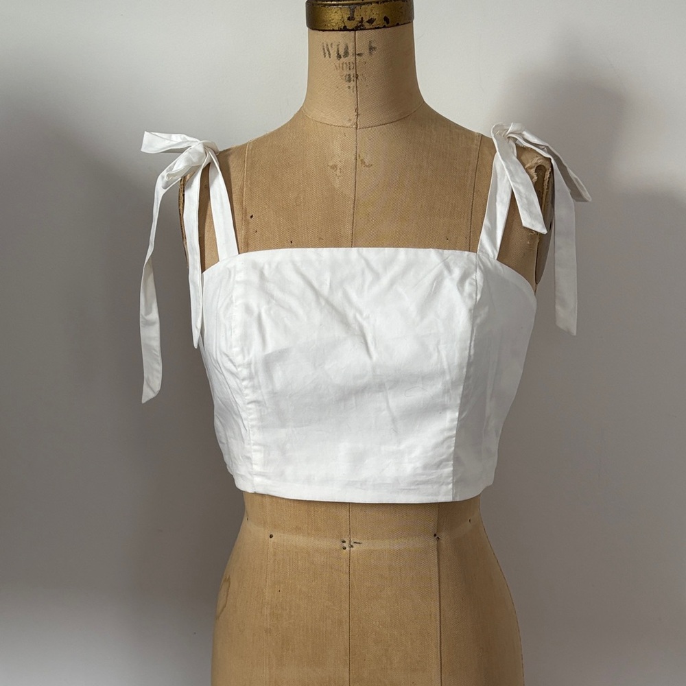 Target A New Day Elegant White Tie-Strap Cropped Cotton Tank Top Smocked Back S
